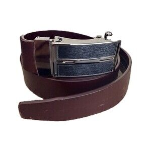 Mens Brown Genuine Leather Ratchet Belt Automatic Slide Buckle Size 48